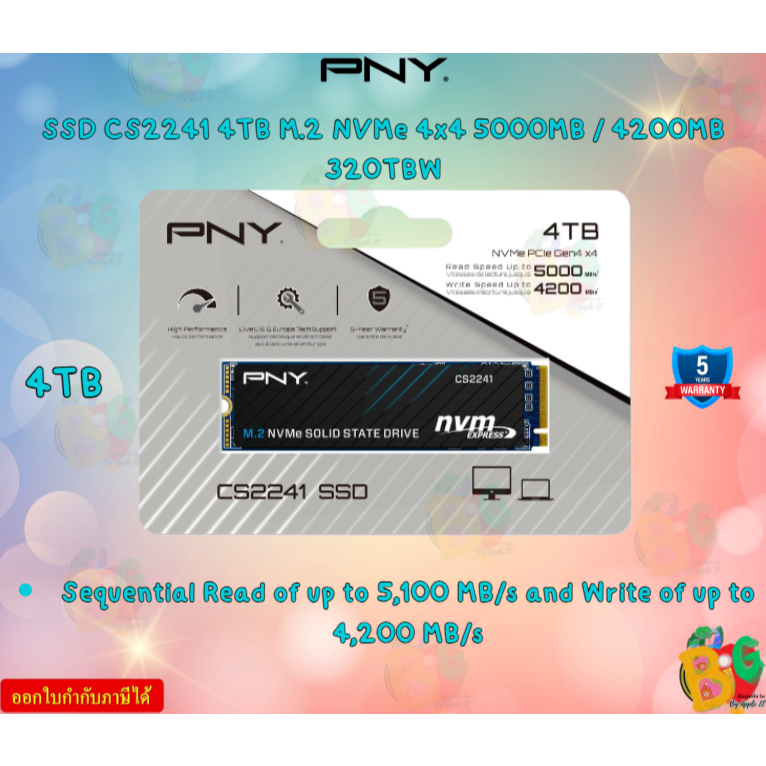 PNY SSD CS2241 4TB M.2 NVMe 4x4 5000MB / 4200MB 320TBW- M280CS2241-4TB-CL รับประกันสินค้า5ปี