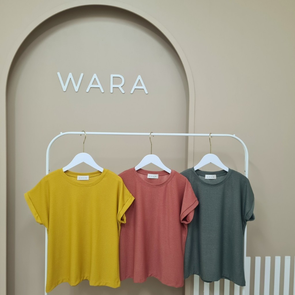 [ F17 ] WARA เสื้อคอกลมแขนสั้นต่อขอบ ผ้ายืดเนื้อทราย