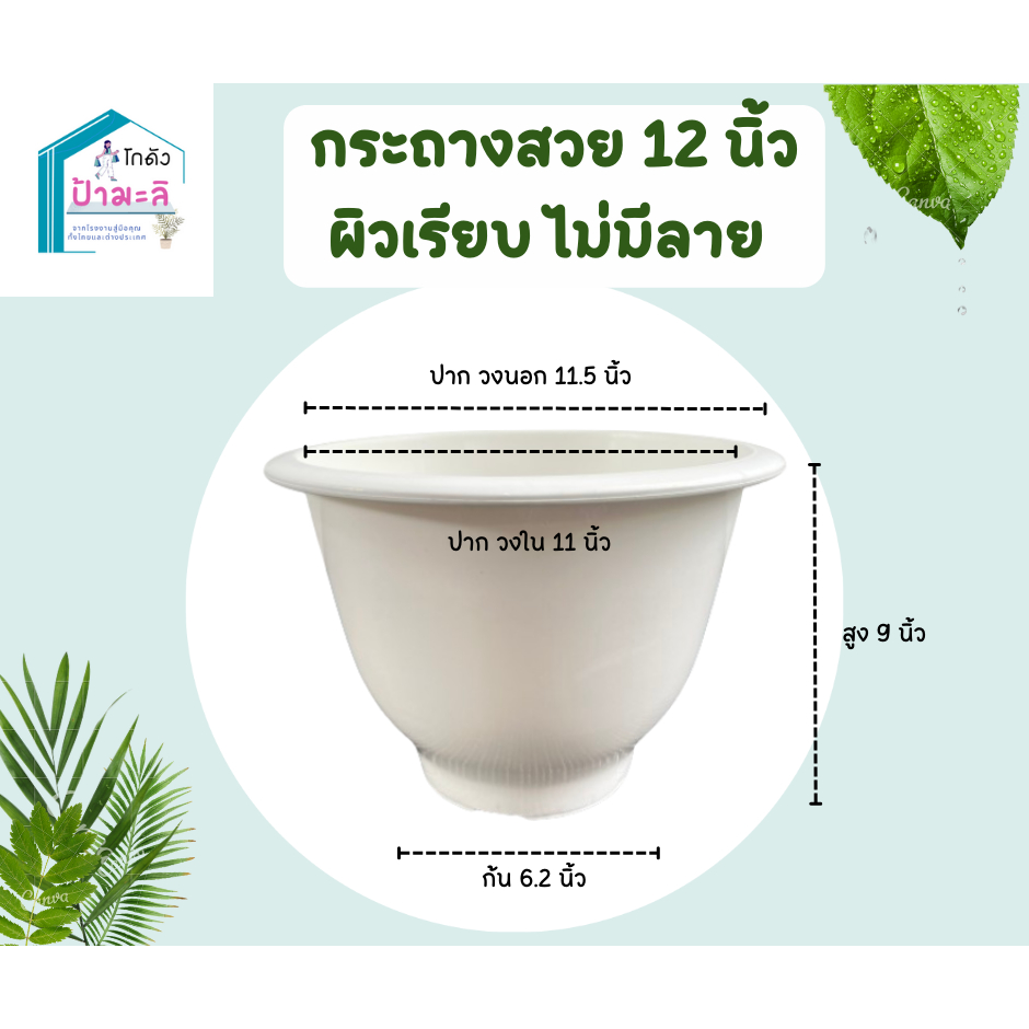กระถางสวย 12 นิ้ว ผิวเรียบ ไม่มีลาย แข็งแรง