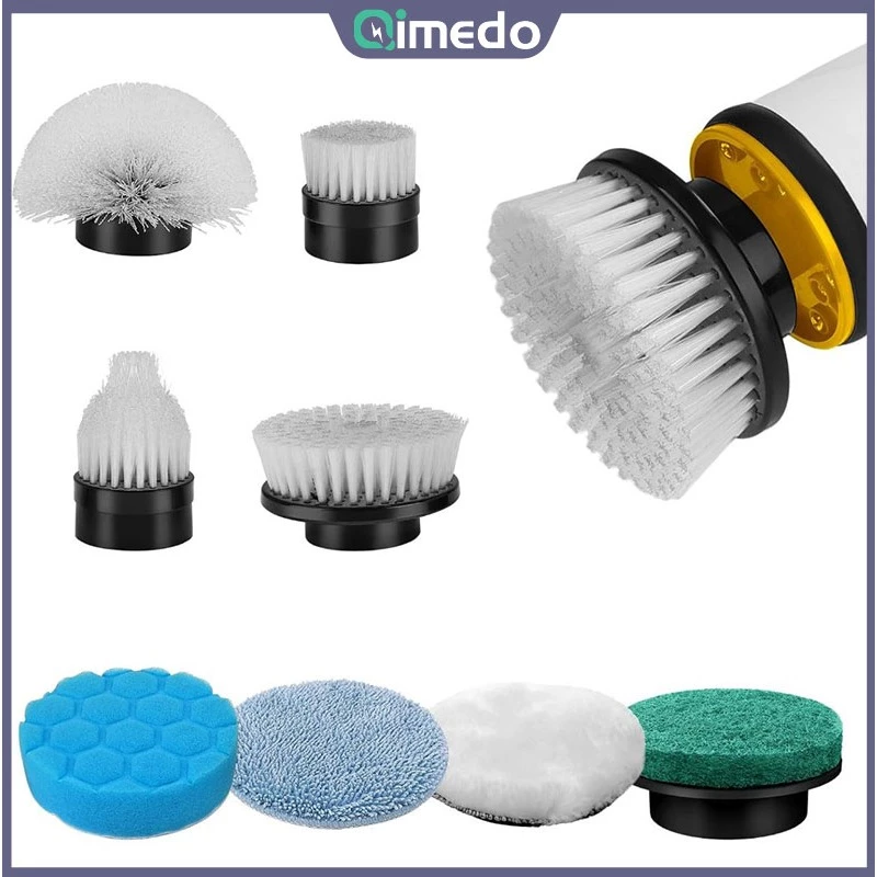Qimedo 8PCS หัวแปรงทำความสะอาดไฟฟ้า ทดแทน ขัดกระเบื้อง-พื้น-ซอกแคบ-อ่าง-ฝักบัว อุปกรณ์เสริมแปรงขัดไฟฟ้า ครบชุด