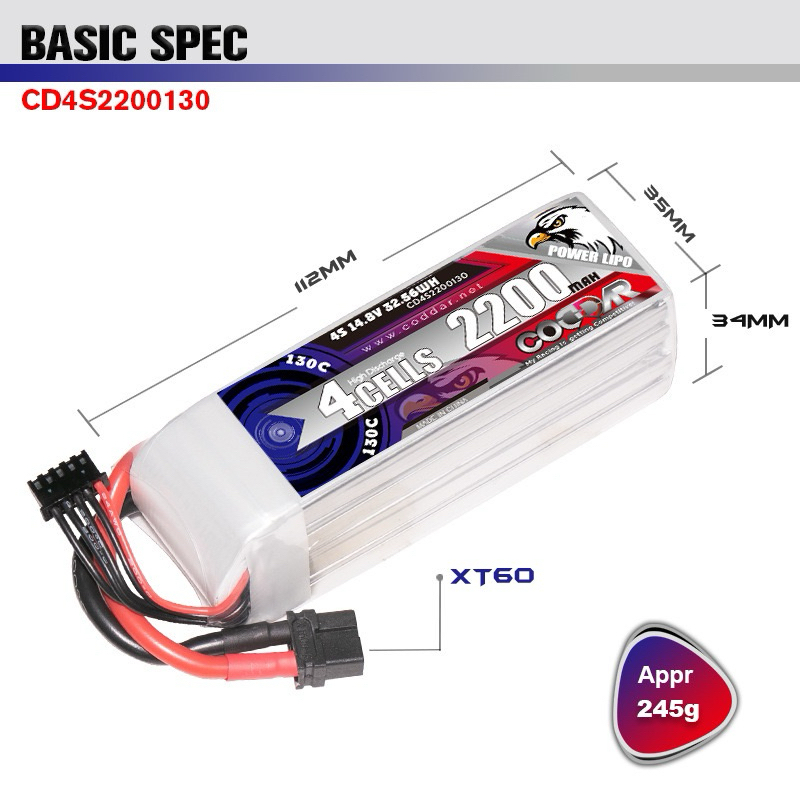CODDAR Lipo 4s 14.8V 2200mAh 130c