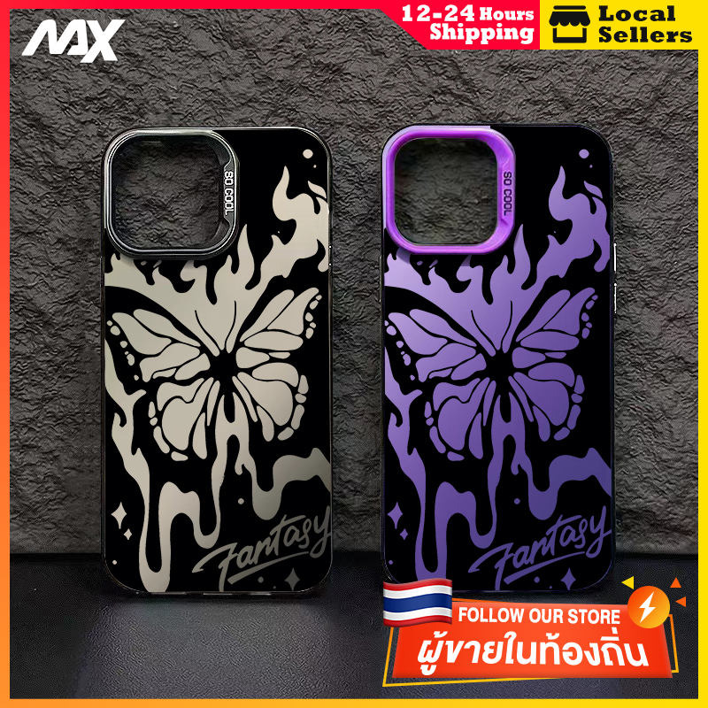 สีดำหรูหราซิลิโคนแข็งกรณีโทรศัพท์ ผีเสื้อสีดำไล่ระดับสี for IPhone 13 12 7Plus 14 15 11 Pro MAX 8 6 7 6S Plus X XR XS