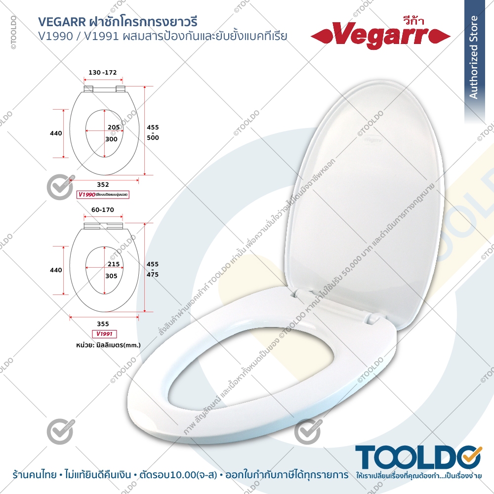 VEGARR ฝาชักโครก สีขาว ทรงยาวรี รุ่นยับยั้งเชื้อโรค V1990 ปิดนุ่ม V1991 ฝารองนั่ง ชักโครก ทรงยาวรี ราคา ถูกที่สุด ดีลบีเคเค แกลเลอรีภาพที่ 7