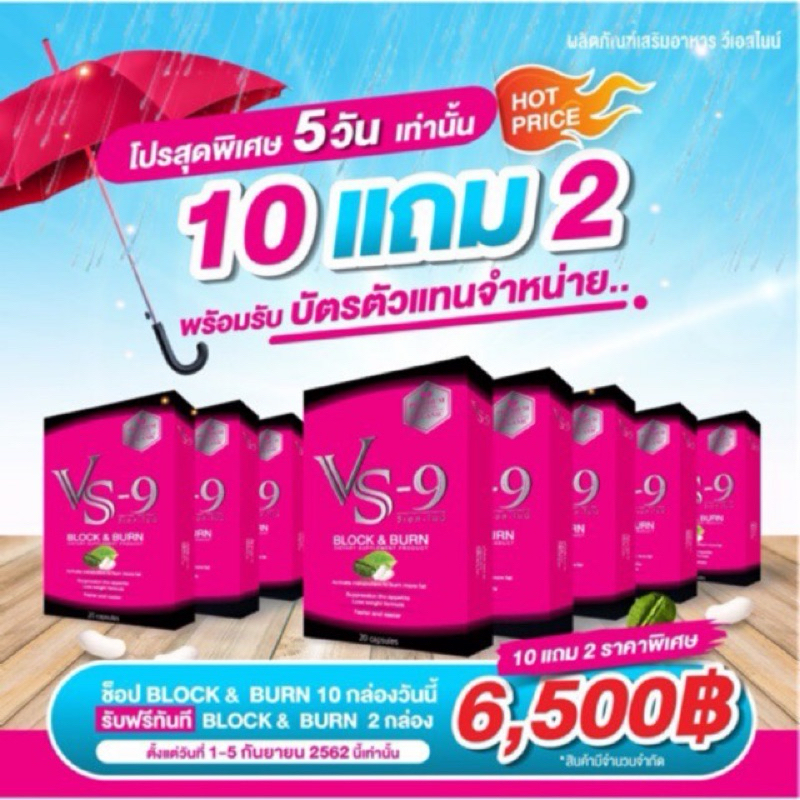 🔥10 กล่อง ฟรี 2 กล่อง : VS9 วีเอสไนน์ ผลิตภัณฑ์อาหารเสริม (กล่องละ 20 เม็ด) / VS-9
