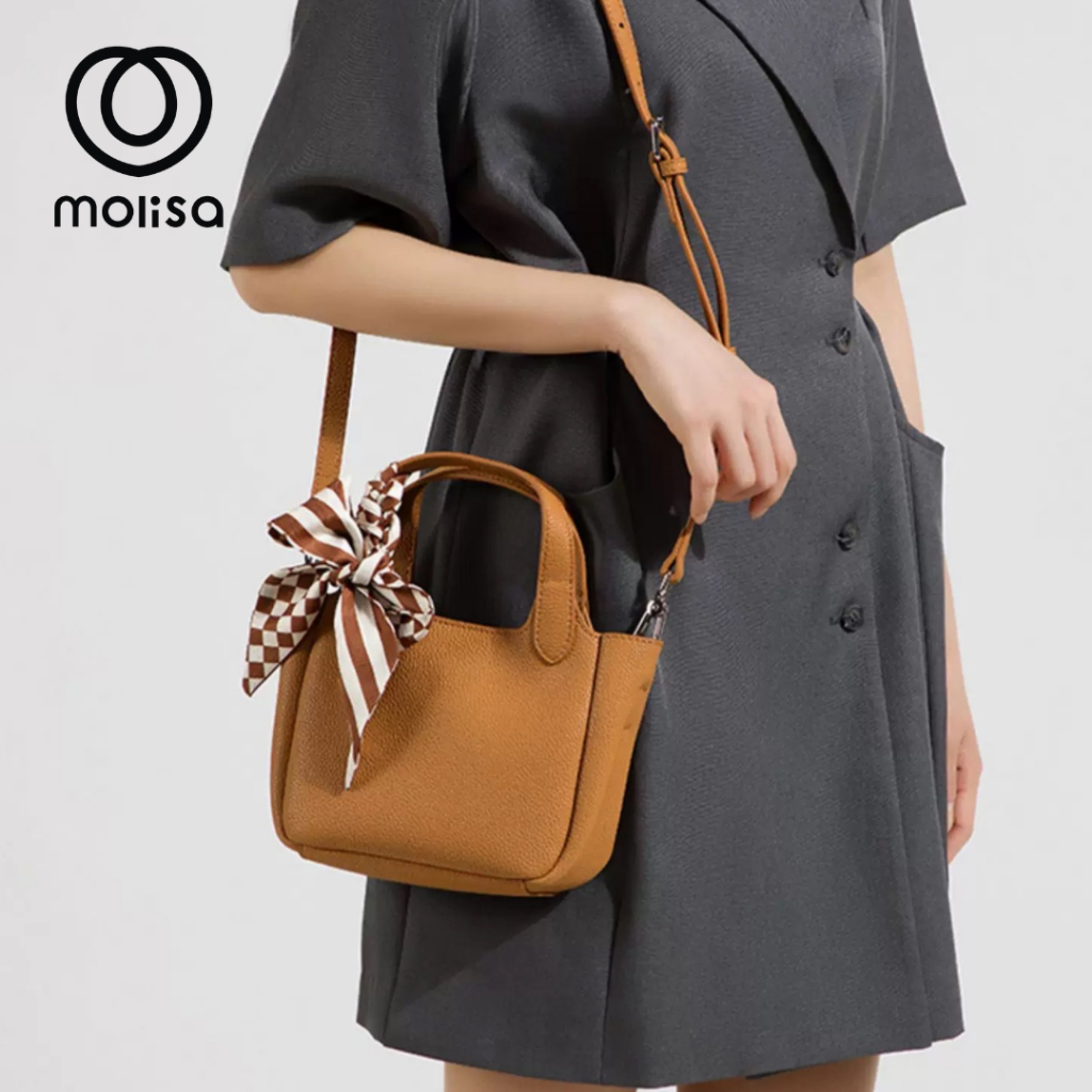 Molisa 12.12 Flash Sale กระเป๋าถือ กระเป่าสะพายข้าง หนังวัว ขนาดกะทัดรัด พกพาได้ง่าย #6235