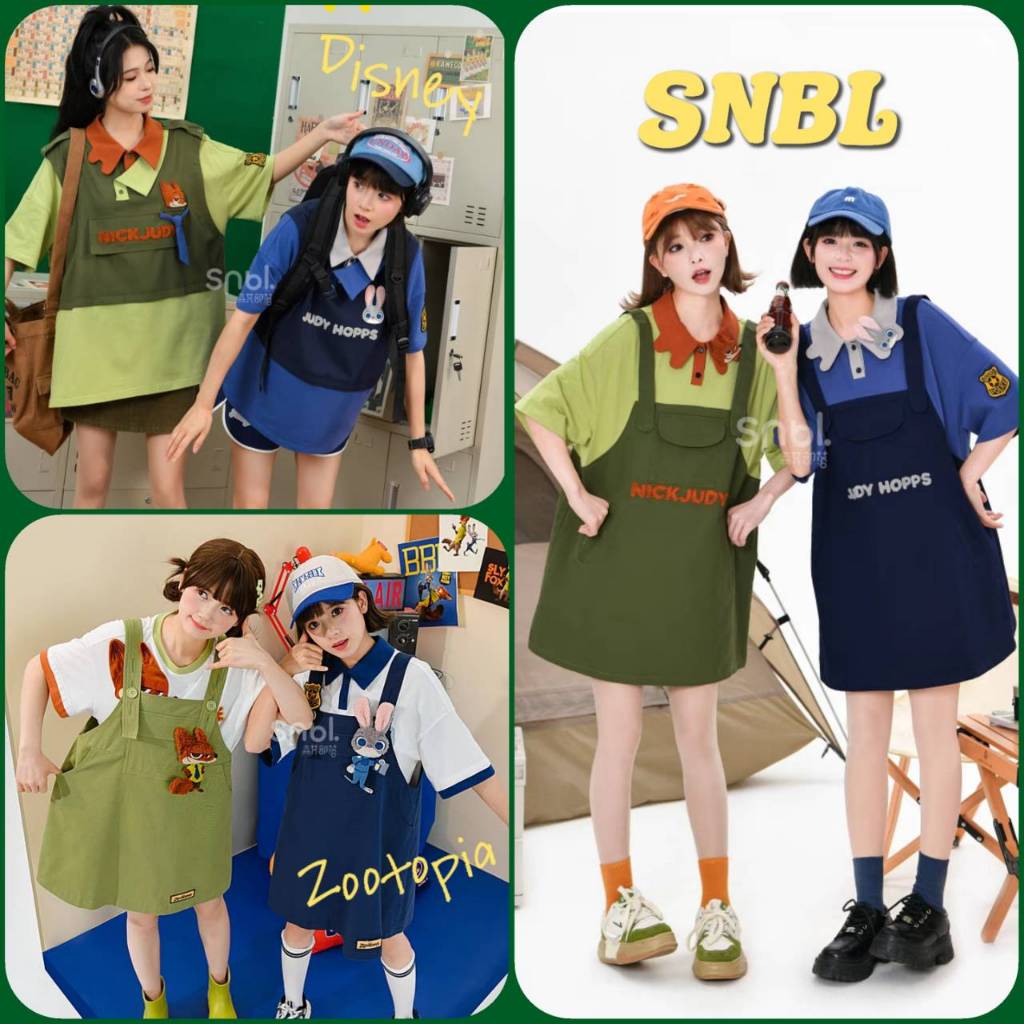 [พร้อมส่ง]Snbl x Disney เสื้อยืดแขนสั้นสไตล์สองชิ้น Zootopia เสื้อคู่ดิสนีย์ซูโทเปีย เดรสเอี๊ยม