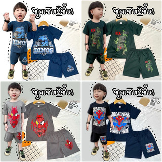 ชุดเด็กชายขาสั้น เสื้อแขนสั้น เนื้อผ้าคอตตอน สีพื้น สกรีนลายเด็กชาย