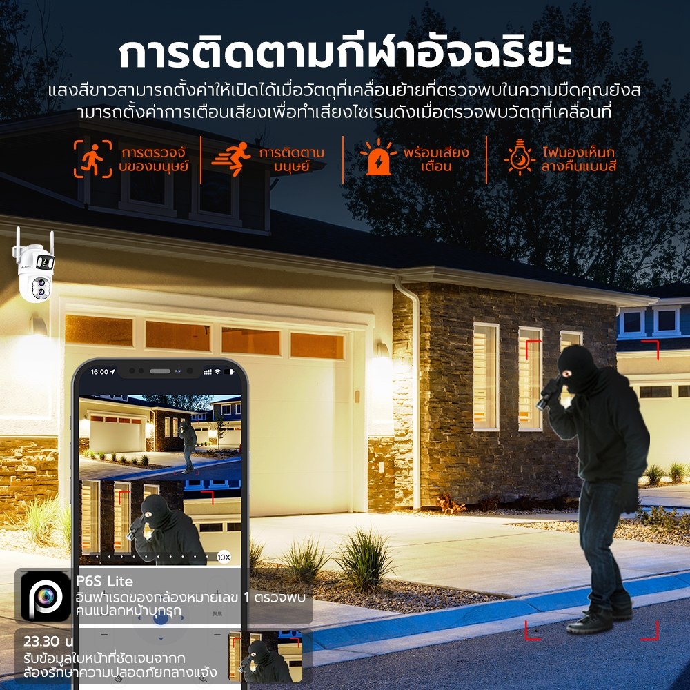 กล้องวงจรปิด 3 เลนส์ ใส่ซิม 4G ซูมออปติคัล 10 เท่า กันน้ำ IP67 ภาพสีกลางคืน 8MP แถมฟรีซิมการ์ด 4G