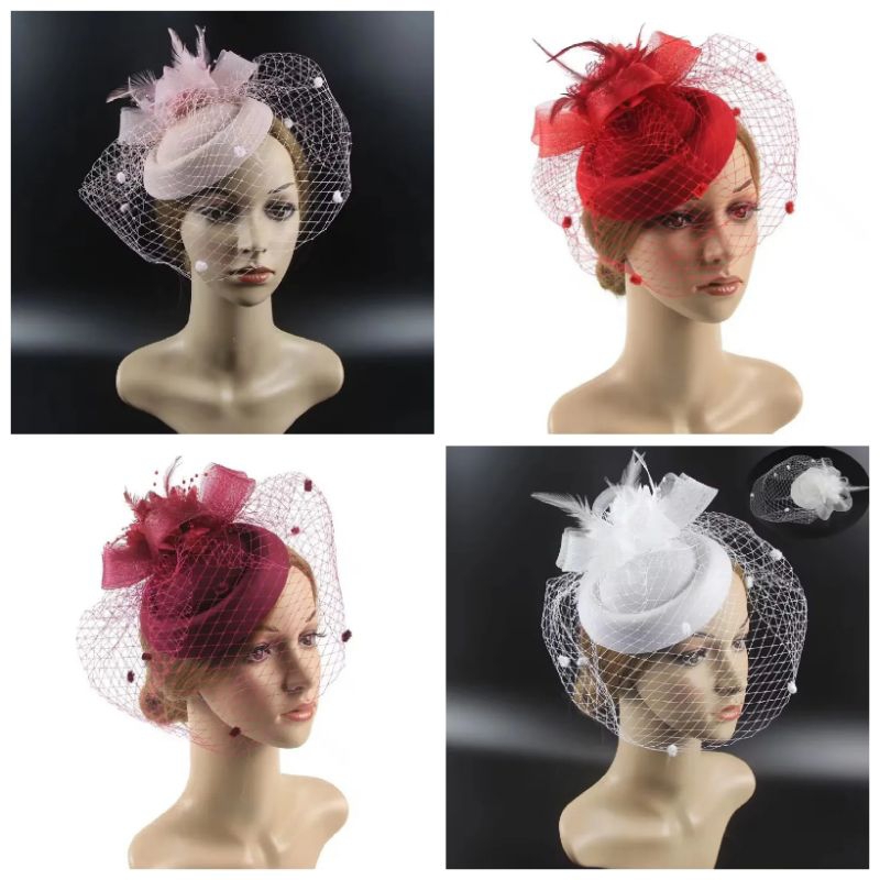 HE1SHANE ผู้หญิง ย้อนยุค ดอกไม้ ตาข่าย Sinamay ขนนก กิ๊บติดผม หมวก fascinators ที่คาดผม หมวก fedoras