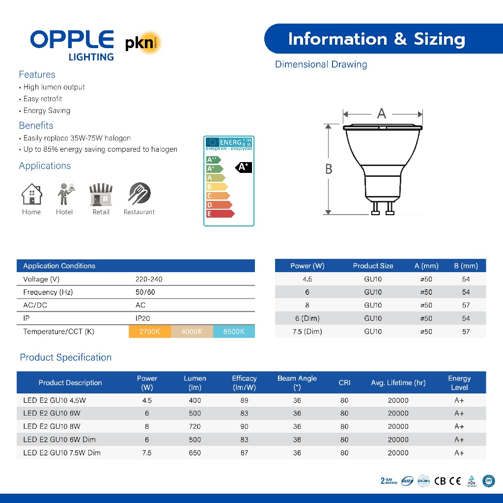 OPPLE | หลอดไฟ LED MR16 ขั้ว GU10 หลอดฮาโลเจน GU10 4.5-8W 3 สี ถนอมสายตา ประหยัดไฟ 20000 ชม. (Dimmable/Non-Dimmable) - รูปที่ 7