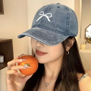 [W0208] หมวกแก๊ป หมวกแก๊ปปักโบว์สีซีด มีสายปรับขนาดได้ ใส่กันแดดใส่เที่ยว งานจริงน่ารักมาก