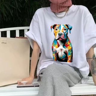 Basi🐶 เสื้อยืด Oversize unisex คอกลม ลาย "Colored Dog" หมาสายรุ้ง pride 🌈 คอตตอน100% นิ่มใส่สบาย แฟชั่นเกาหลี สีดำ-ขาว