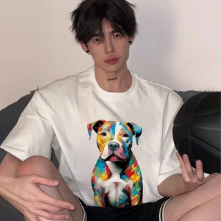 Basi🐶 เสื้อยืด Oversize unisex คอกลม ลาย "Colored Dog" หมาสายรุ้ง pride 🌈 คอตตอน100% นิ่มใส่สบาย แฟชั่นเกาหลี สีดำ-ขาว