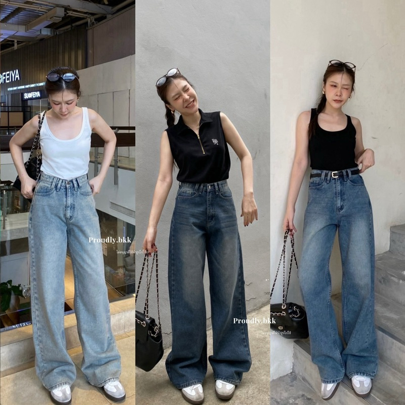 Proudly.bkk Goodgirls Jeans กางเกงยีนส์ขากระบอกใหญ่ผ้าไม่ยืด