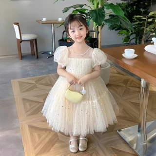 PRINCESS KESLI ฤดูร้อน ชุดเดรสเจ้าหญิง แขนพัฟ สวมใส่สบาย สไตล์ตะวันตก สําหรับเด็กผู้หญิง ชุดเดรสวันเกิดเด็กหญิง 2-9 ปี