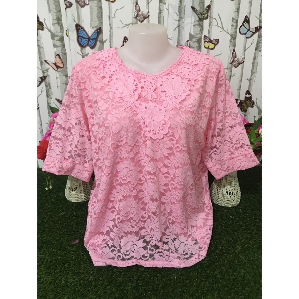 เสื้อลูกไม้ลายดอกสาวอวบ ไปเที่ยว ไปวัด เสื้อผ้าผู้ใหญ่สาวอวบ รุ่น703