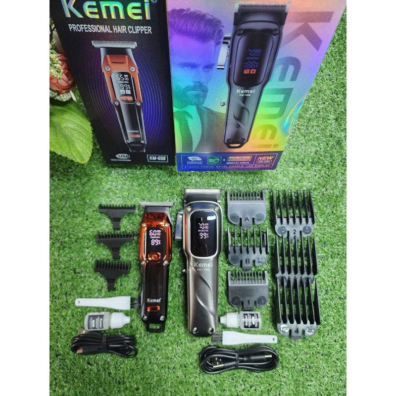 KM1550+KM658 ปัตตาเลี่ยนไร้สาย ชุดครบเซ็ตตัดผม+กันขอบ+แกะลาย มีหน้าจอ