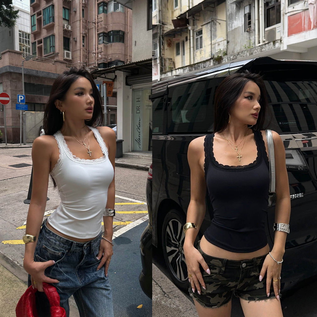 ⚡Callie tank top⚡ ครอปกล้าม ลูกไม้ สายฝอ_Gioia.991  ( #gii512 )