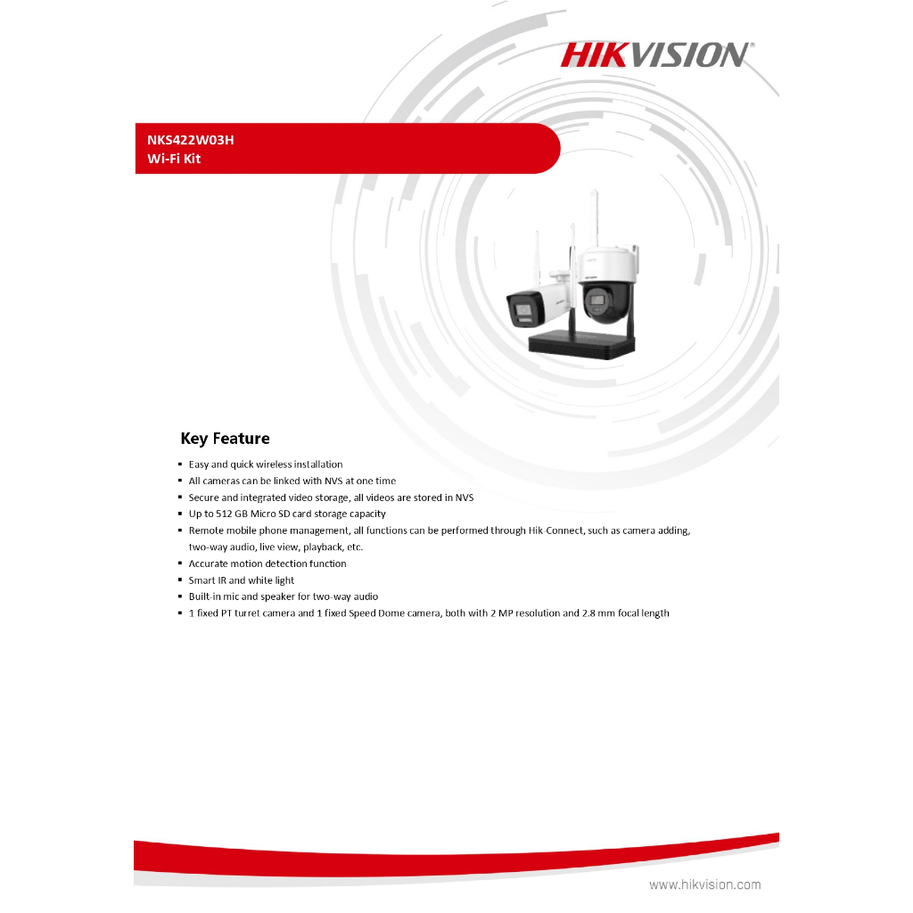 HIKVISION ชุดกล้องวงจรปิด WIFI KIT 4CH 2MP (กระบอก+โดม) พูดคุยโต้ตอบได้ ต่อจอไม่ได้ รุ่น NKS422W03H