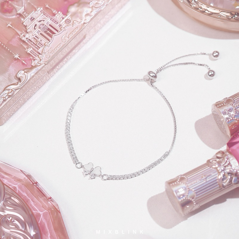 สร้อยข้อมือ เงินแท้ 92.5% ส่งฟรี EMS ♡ รุ่น Bowrene ♡ - ( #O6 ) โบว์ สายรูด เพชร cz MixBlink