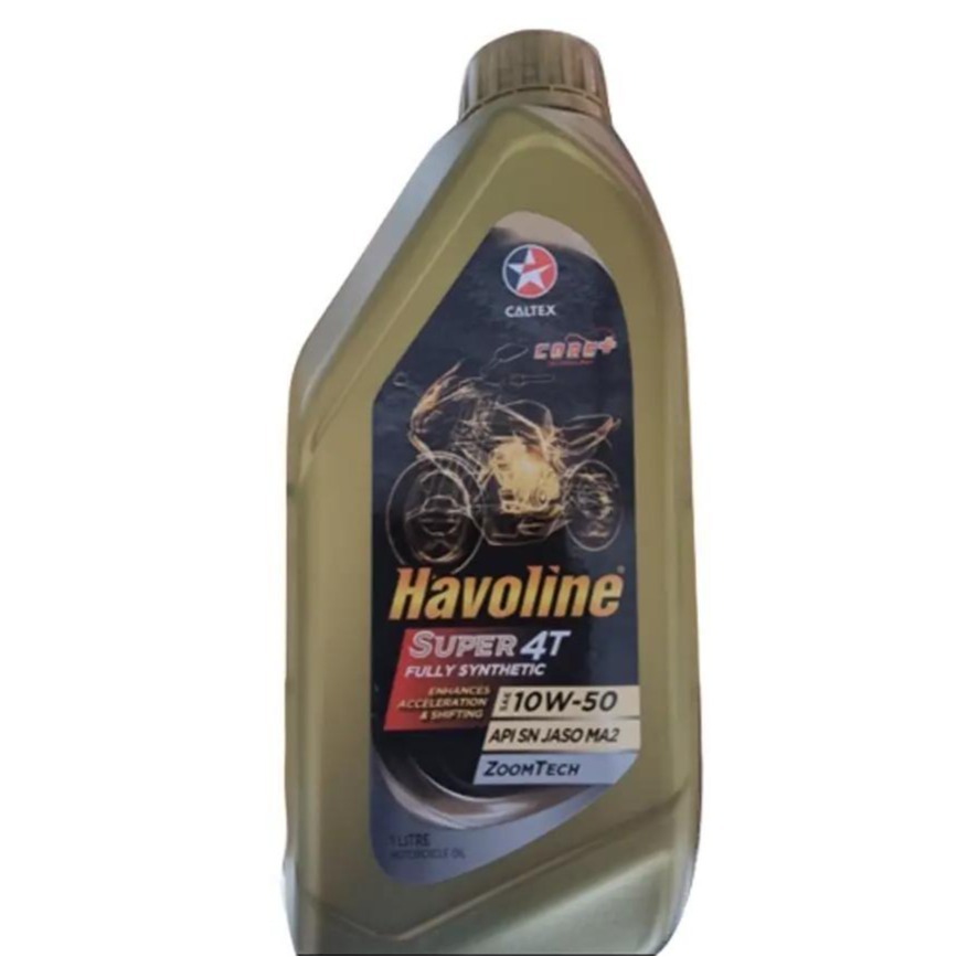 น้ำมันเครื่องCaltex Havoline10W50Super 4T Fully Syntheticสังเคราะห์100% จับครัชดีขนาด1ลิตร สำหรับมอเ