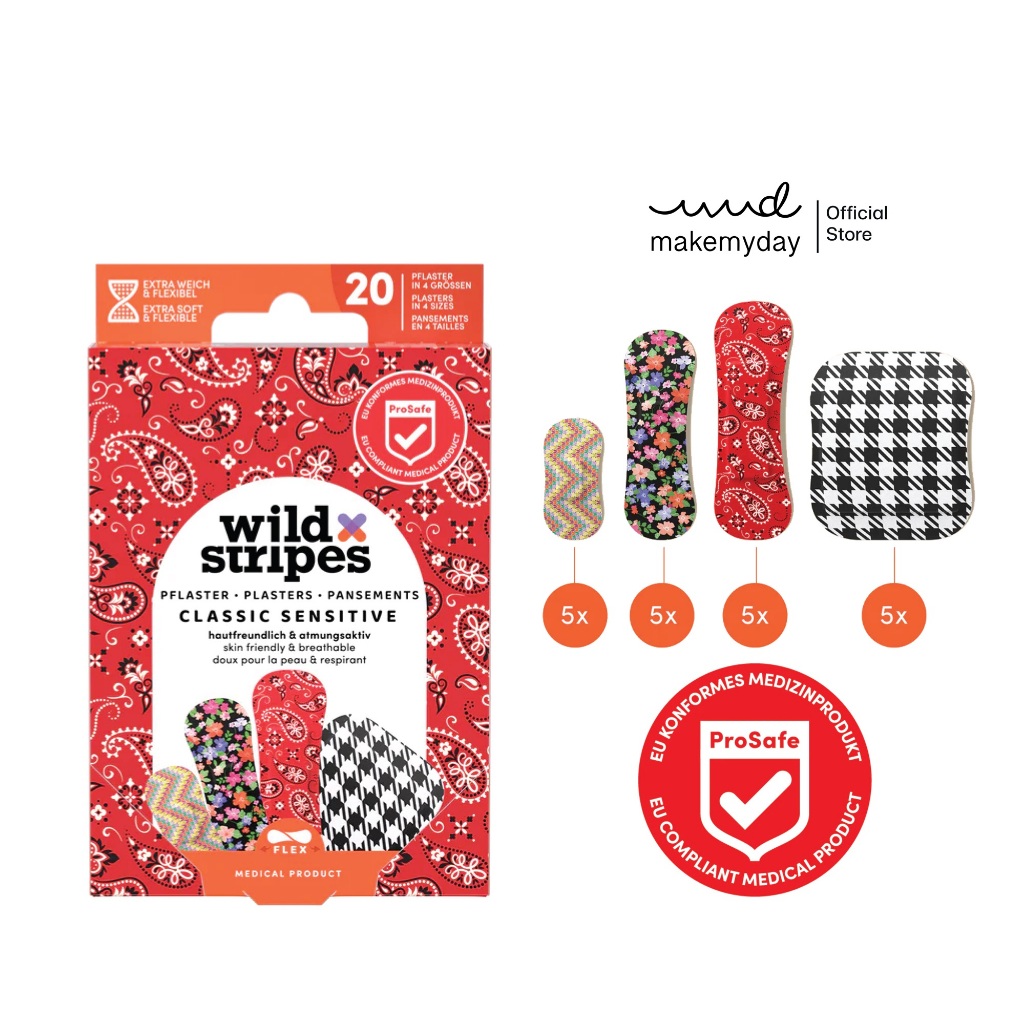Wild Stripes พลาสเตอร์ พลาสเตอร์ลายน่ารัก รุ่น Classic sensitive สี fashion นำเข้าจากเยอรมัน (1 กล่องบรรจุ 20 ชิ้น)