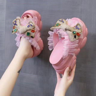 รองเท้าส้นสูงสุภาพสตรี สุภาพสตรีแฟชั่นสบายนุ่มสบาย ๆ รองเท้าแตะส้นหนา 7.5cm 34-39