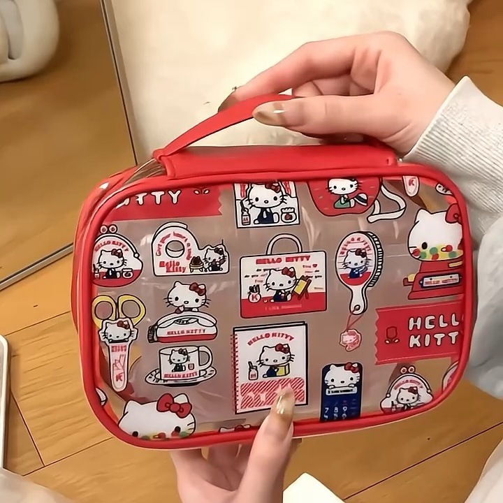 (พร้อมส่ง🐱) HELLO KITTY cosmetic bag  กระเป๋าเครื่องสำอาง หนังพีวีซี ลายคิตตี้