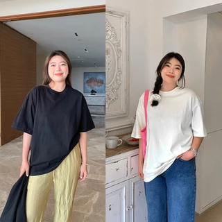 TeddyTee🎀สำหรับสาวอวบ เสื้อยืด พลัสไซส์ เปล่า oversize คอกลมแขนสั้น cotton💯 ผ้าใส่สบาย แท้เย็นนิ่มๆ สีพื้น S-4XL