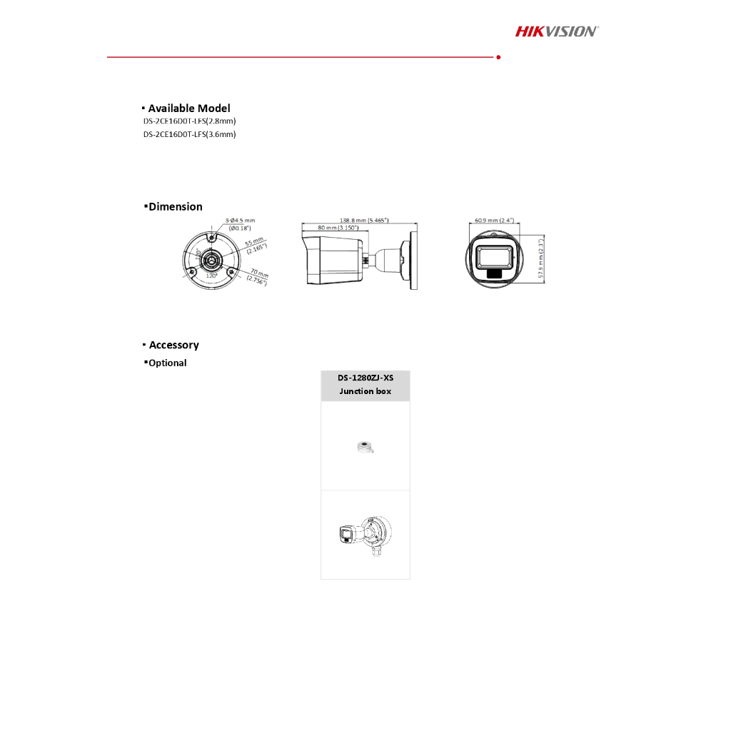 HIKVISION DS-2CE16D0T-LFS กล้องวงจรปิด รองรับ 4 ระบบ ความชัด 2MP (Lens 2.8 mm./3.6 mm.) รับประกันสินค้า 3 ปี