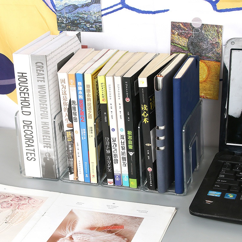 ฟรีสติ๊กเกอร์ ที่คั่นหนังสือ ที่กั้นหนังสือ ที่วางหนังสือขนาด A4 ได้ ชั้นวางหนังสือ 4ช่อง - รูปที่ 3