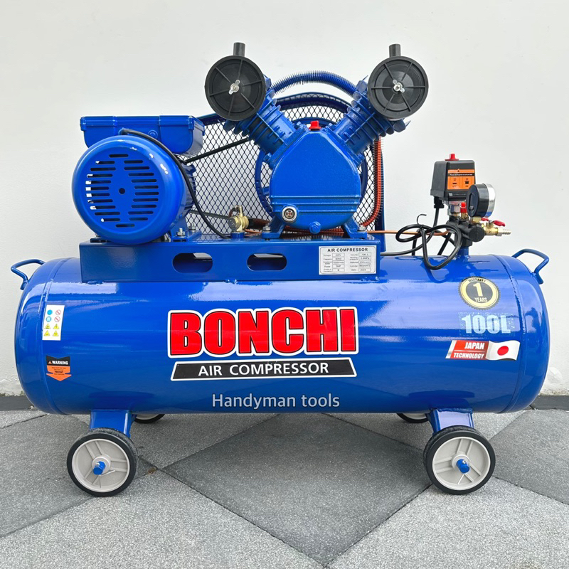 BONCHI ปั๊มลม ปั๊มลมโรตารี่ ถังลม ปั๊มลมสายพาน ขนาด 100 ลิตร มอเตอร์ 2 สูบ 3 แรงม้า