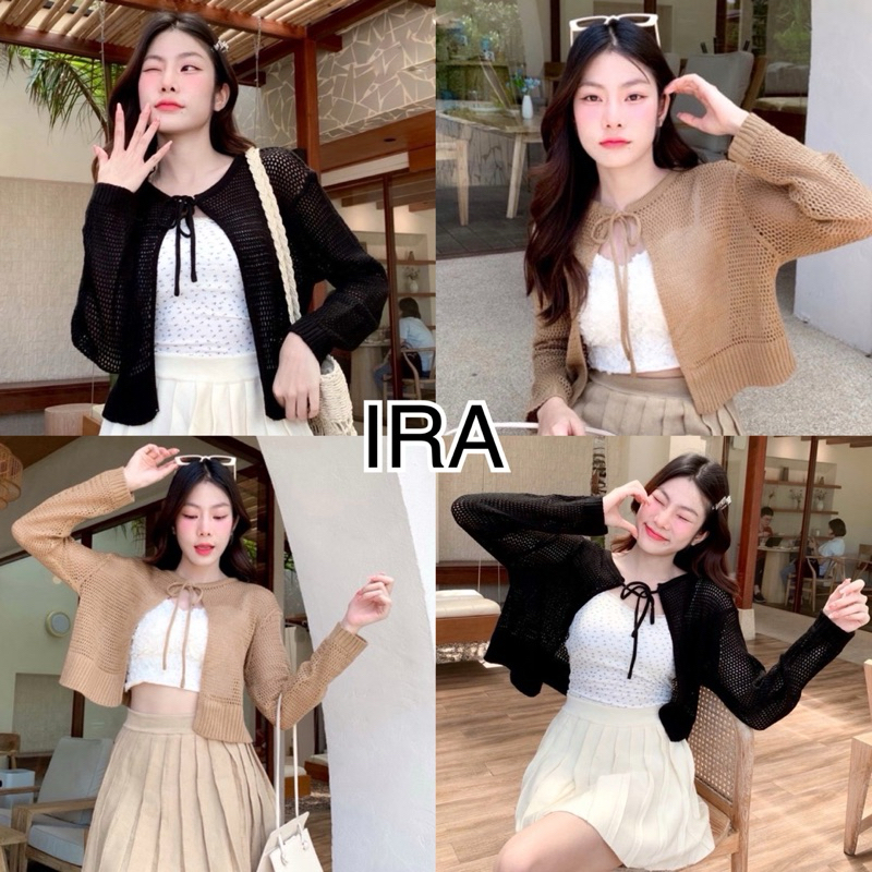 BY IRA พร้อมส่ง เสื้อคลุมไหมพรมผ้าตาข่าย ดีเทลผูกเชือกด้านหน้า แขนยาวผู้หญิง เสื้อคาร์ดิแกน ใส่คลุมไปทะเล