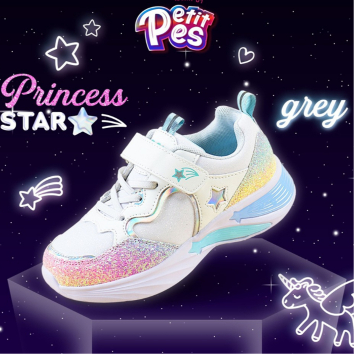 Petit Pes เปอติท ปา รุ่น Princess Star รองเท้าเด็กเทปแปะ สีเทา รหัสPC7-RG9003K