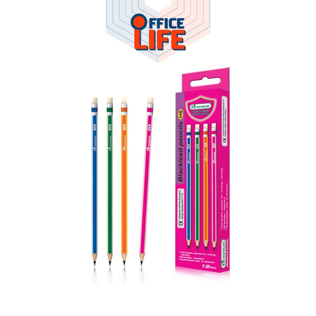 Master Art (มาสเตอร์อาร์ต) ดินสอดำ ดินสอ ความเข้ม HB กล่องชมพู ลายปกติ ( 12 ด้าม / ยกกล่อง )