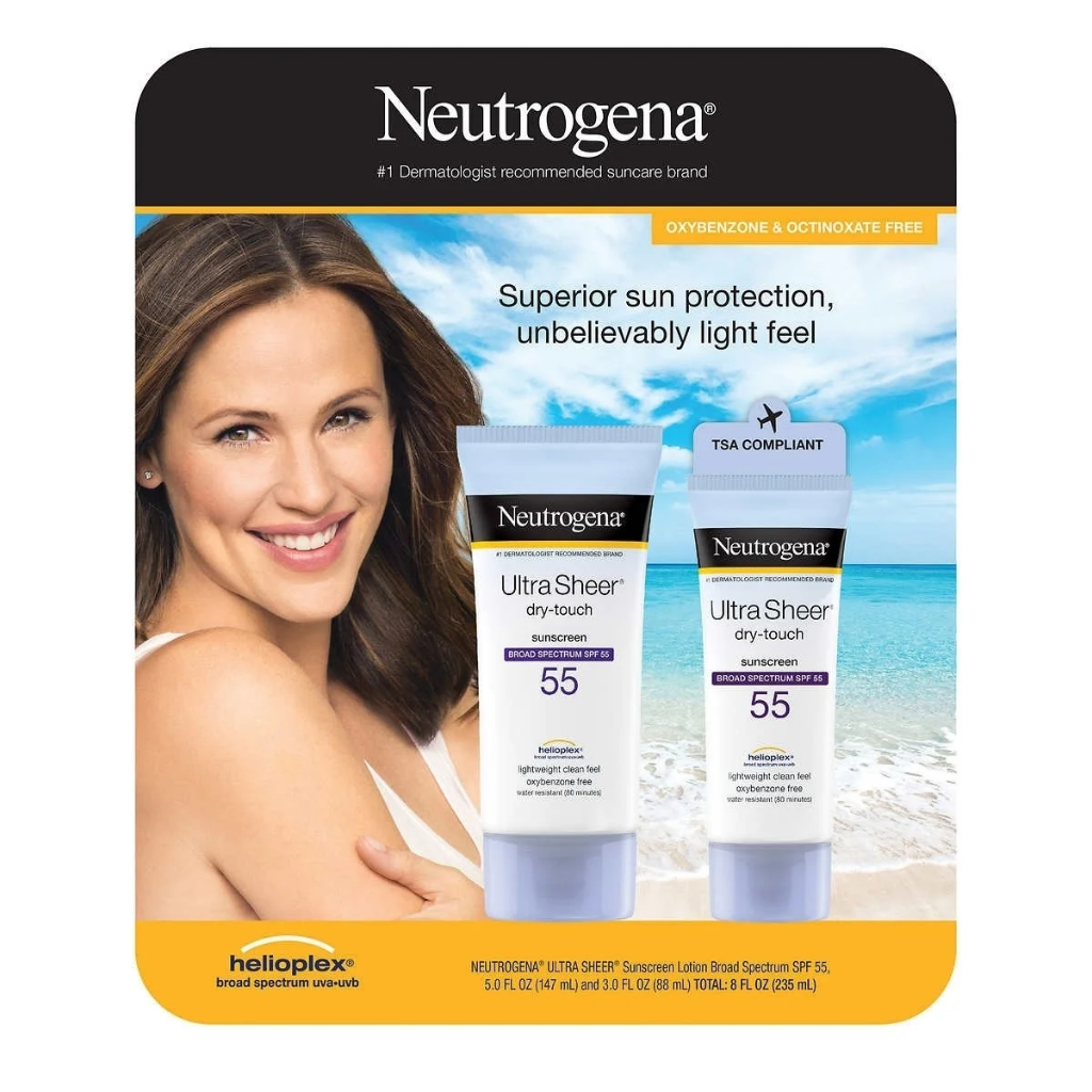 ของแท้จากอเมริกา Neutrogena Ultra Sheer dry-touch sunscreen SPF 55 ครีมกันแดด กันแดดดีเยี่ยม กันน้ำ กันเหงื่อ