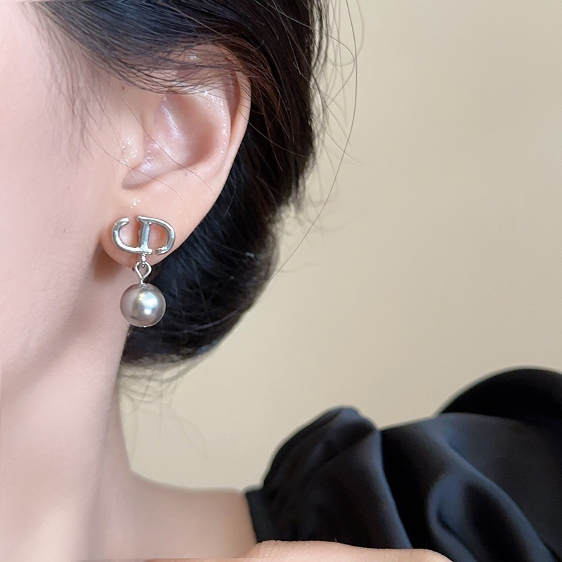 ( ต่างหูหนีบ ขดลวด ) ต่างหูสีเงิน มุกเทา - รูปที่ 4