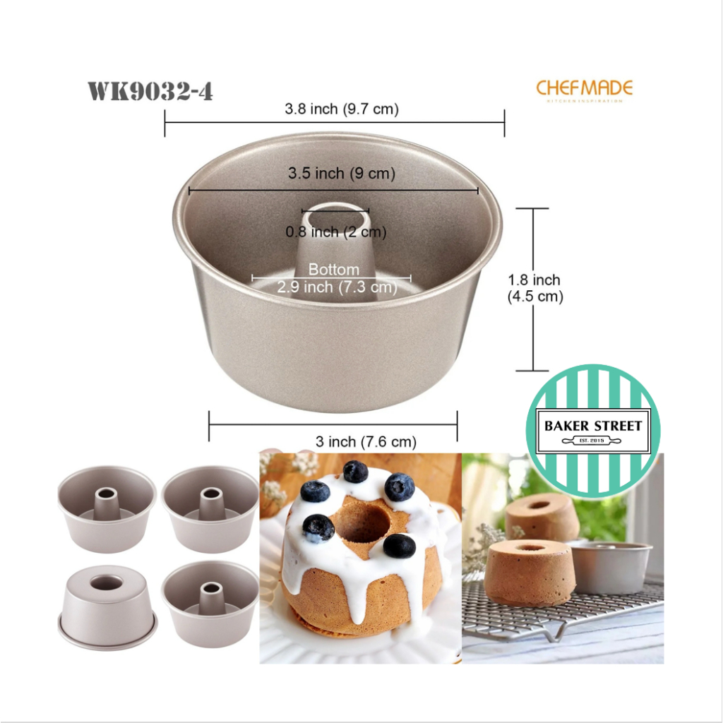 พิมพ์ CHEFMADE รหัส WK9032-4 (set 4 ชิ้น) พิมพ์ปล่อง ชิฟฟ่อน เคลือบเทฟลอนสีทอง