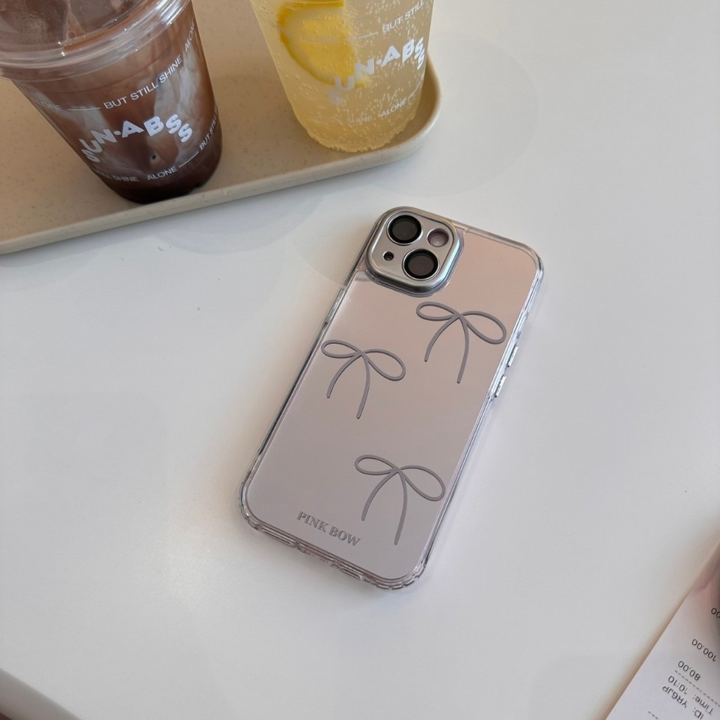 (มี16) สินค้าพร้อมส่ง เคสมือถือ ลาย กระจกโบว์เงิน TPU-S1355