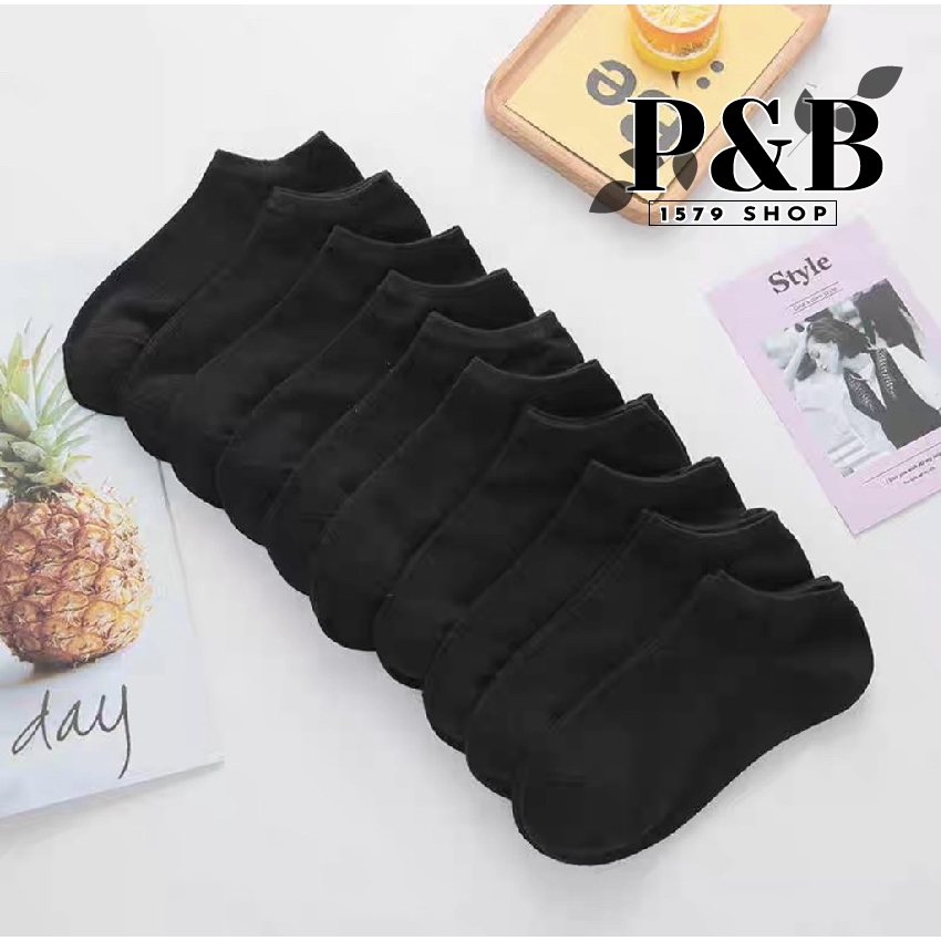 PB1579 ถุงเท้าแฟชั่น ถุงเท้าข้อสั้น สีดำ