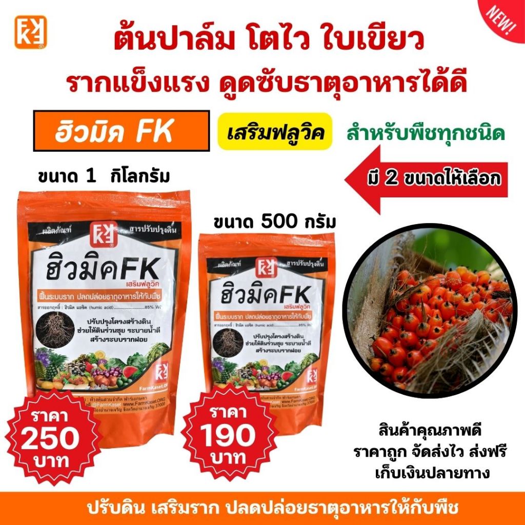 ปุ๋ยต้นปาล์ม ฮิวมิค FK เร่งโต โตไว ใบเขียว รากแข็งแรง ปรับดิน ดูดซับธาตุอาหารได้ดี สำหรับพืชทุกชนิด