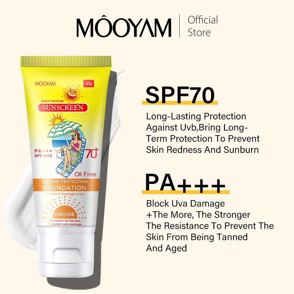 MOOYAM SPF70 PA+++ UV Sunscreen เนื้อบางเบาไม่เหนียวเหนอะหนะ ไวท์เทนนิ่ง บํารุง ครีมกันแดดกันน้ำ 40g