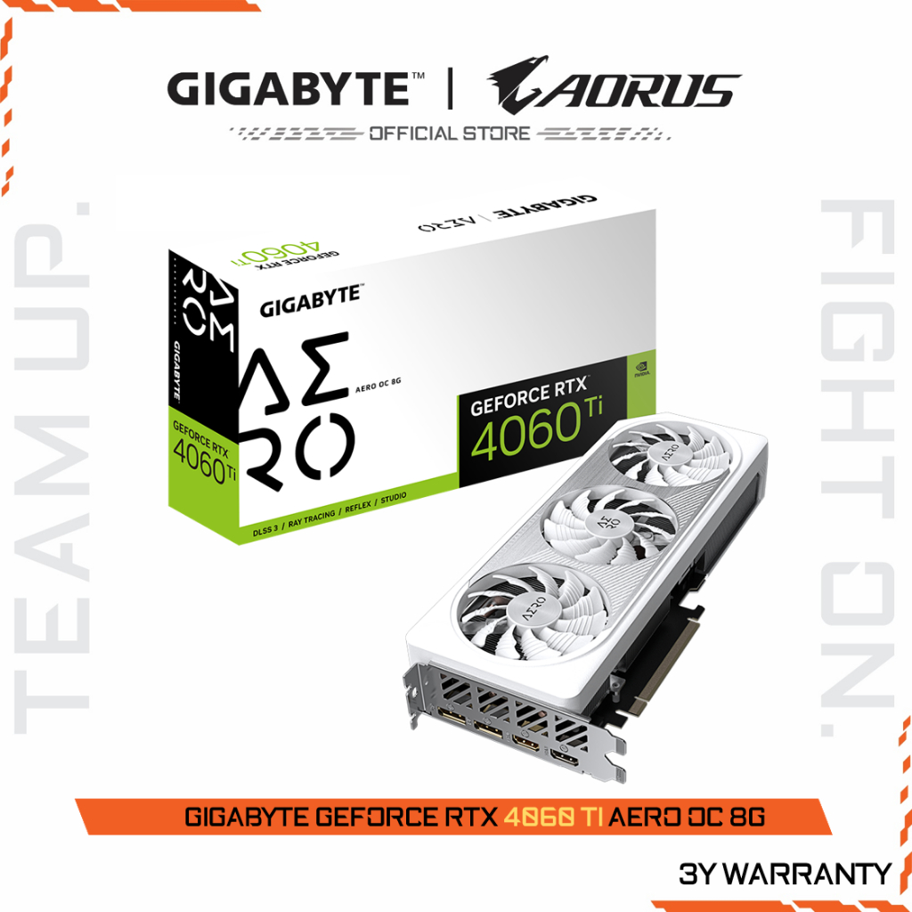 GIGABYTE GeForce RTX 4060 Ti AERO OC 8G (VGA Card) GV-N406TAERO OC-8GD-1.0