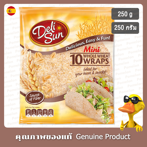เดลี่ซัน มินิ โฮลวีท ทอร์ติญ่า แรป 10 ชิ้น 250 กรัม - Deli Sun Mini Whole Wheat Tortilla Wraps 10pcs 250g