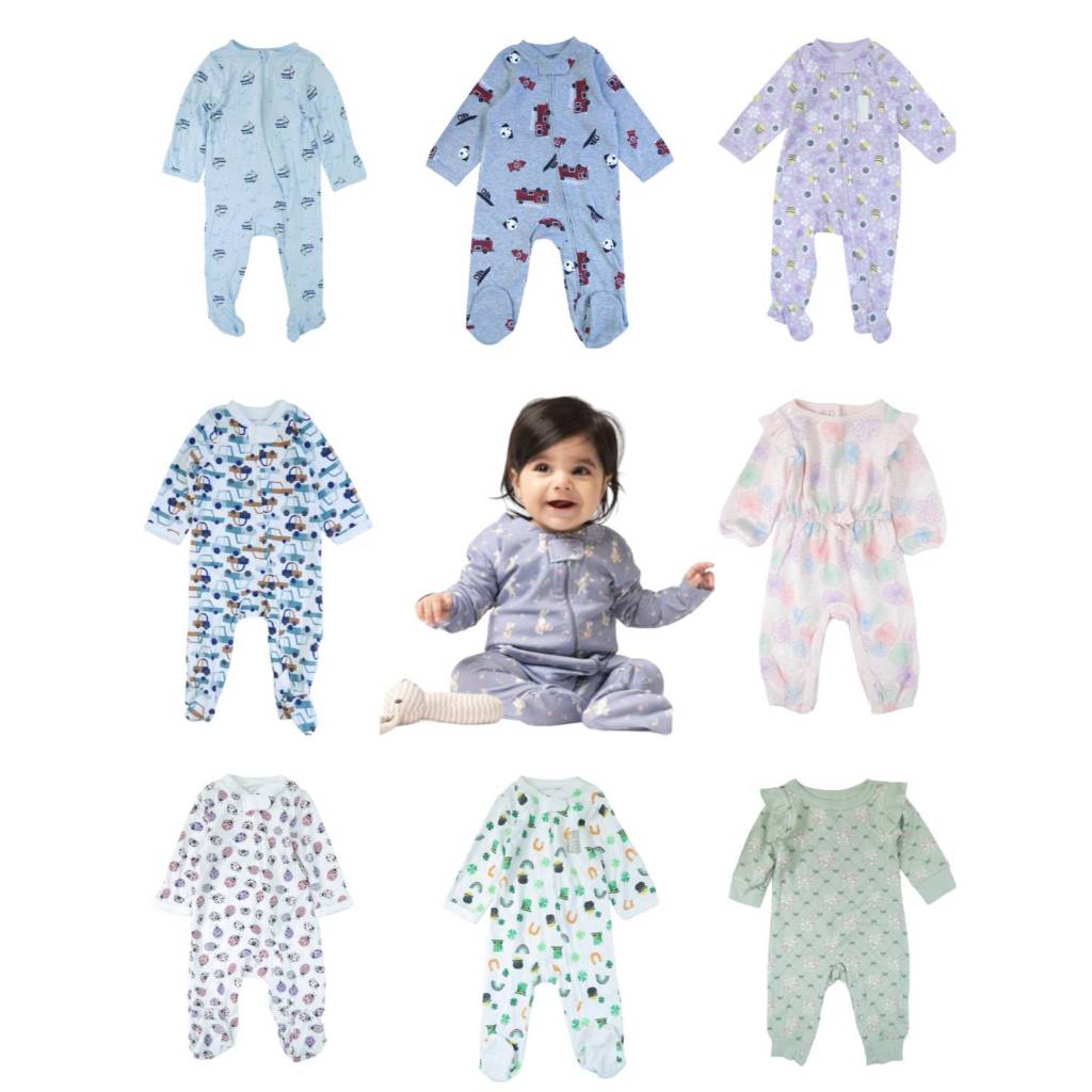 (มือ1 ราคาถูก)ผ้าเกรดส่งออก ชุดหมี /ชุดนอนเด็กทารกผ้านิ่ม บอดี้สูทคลุมเท้าทารก 0-3-6-9 เดือน