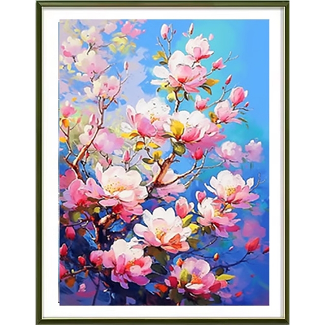 *พร้อมส่ง* ชุดปักครอสติช ลายช่อซากุระ (ปักเต็มผืนผ้า ไม่มีเดินเส้น ผ้า11CTพิมพ์ลาย ปัก 3 เส้นเล็ก) ขนาด 50*70 ซม.