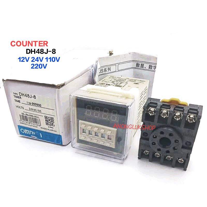 พร้อมฐาน DH48J-8 Counter Digital เคาน์เตอร์ดิจิตอล (0-9999) มี 12V 24V 110V  220V