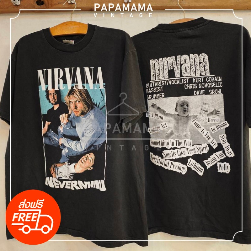 [ NIRVANA ] NEVERMIND Album @1992 Bio Washed เสื้อวินเทจ  เสื้อทัวร์ วงร๊อค เนอร์วาน่า vintage papam