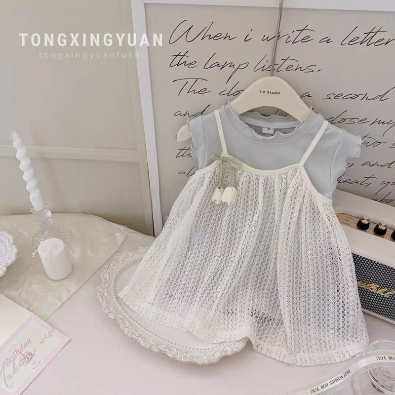 พร้อมส่ง (มีส่งด่วน)🪼 ชุดเด็กผู้หญิงคุณหนูมาก งาน2ชิ้น เสื้อยืดคู่เอี๋ยวตาข่าย