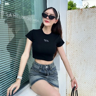 🌈SpinnyHouse🌈ครอปคอกลมแขนสั้น ผ้ายืดยูนิโค่ ทรงเบบี้ที 🌺 ผ้ายืดเยอะสาวอวบใส่ได้ รุ่น ครอปAngel B-008-4-A